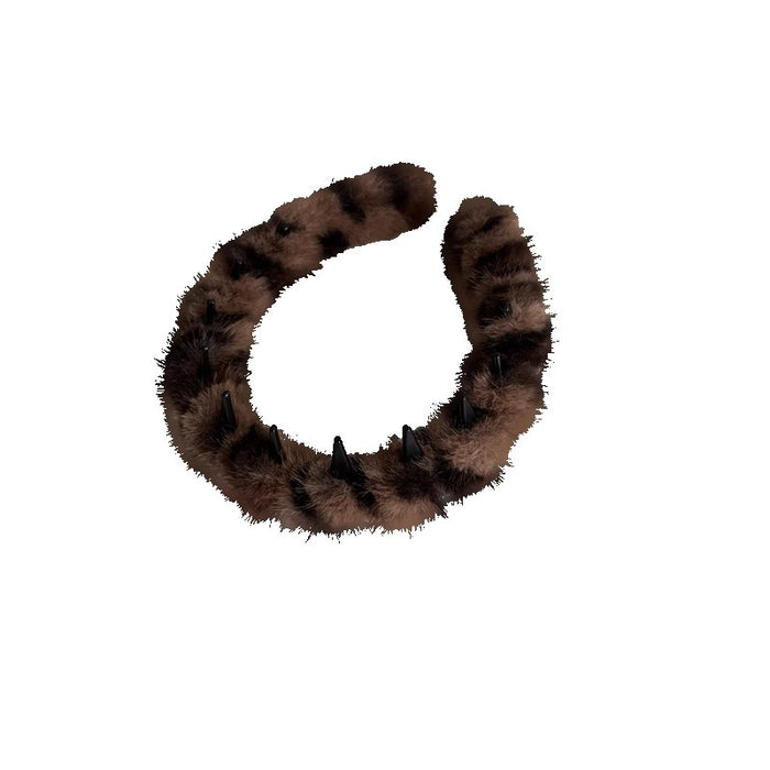 Wholesale Leopard print plush headband with fluffy roots, a magical tool for washing face, pressing hair, anti slip headband, hairpin headband, and accessories