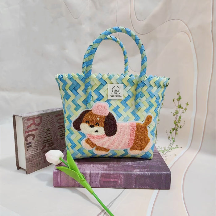 Wholesale Cute Cartoon Rags Woven Bag Imitation Straw Woven Bag Seaside Shoulder Handbag