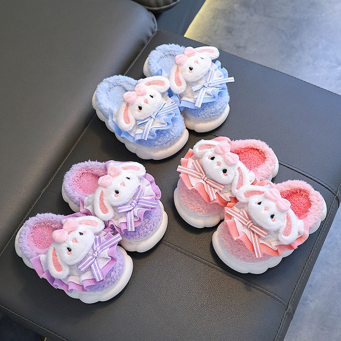 Wholesale New Winter Children's Cotton Slippers for Girls Cute Warm Plush Rabbit Furry Baby Home Cotton Slippers JDC-SP-Langd006