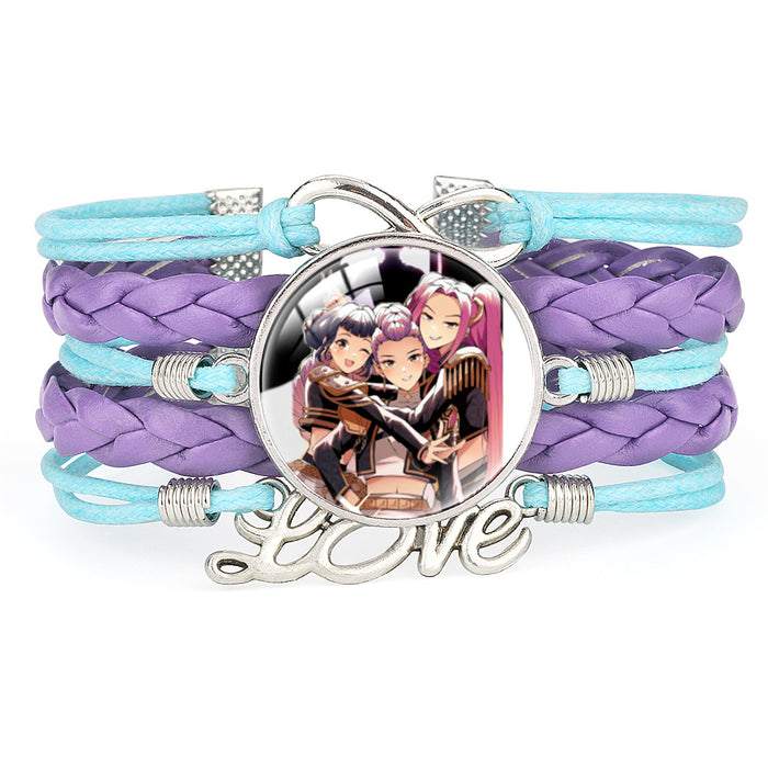 Wholesale KPOP Color Block Multi-Layer Braided Adjustable Bracelet