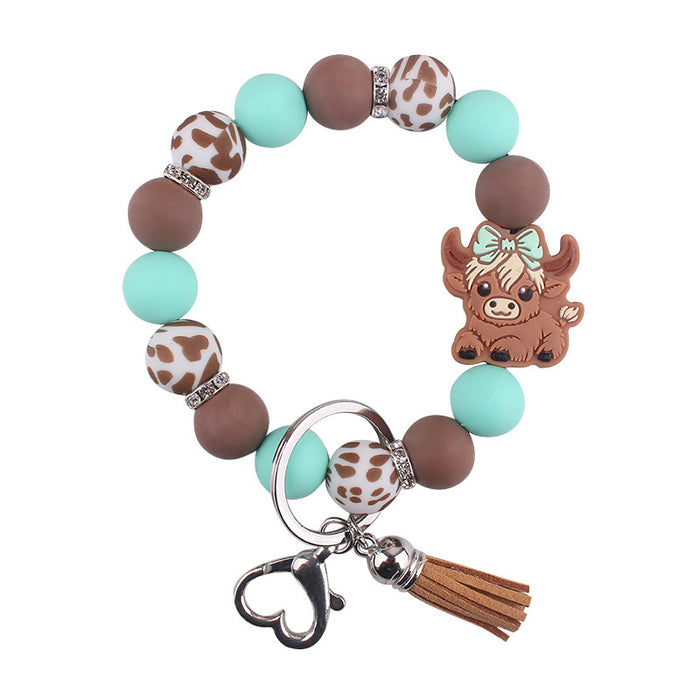 Wholesale Cartoon Cow Consumption Silicone Bracelet Keychain Silicone Handmade Beaded Bracelet