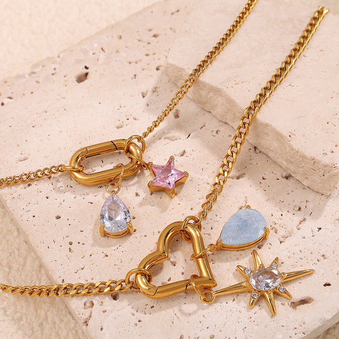 Wholesale DIY Gold-Plated Geometric Colored Gemstone Necklace Pendant