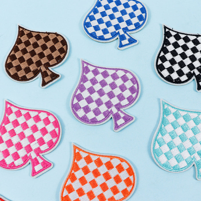 Wholesale Checkerboard Spade Embroider Cloth DIY Patches