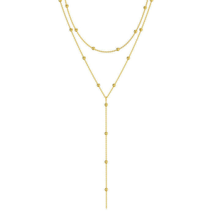 Wholesale Fashionable and simple necklace with versatile temperament, tassel round beads, multi-layer layered collarbone chain, chest chain, women's