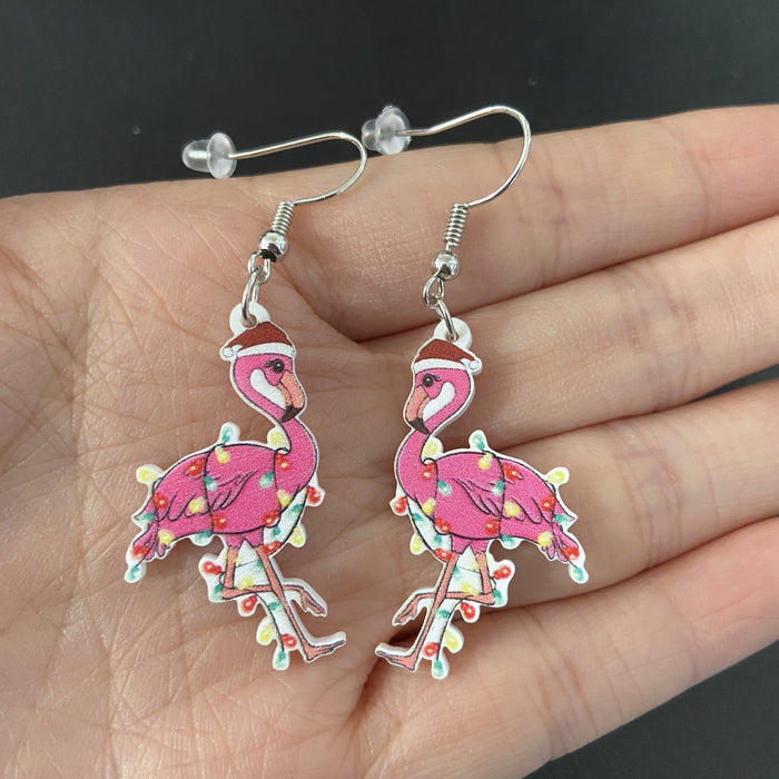 Wholesale Fashion Acrylic Cartoon Christmas Earrings With Reindeer Flamingo And Rainbow Designs Party Wear Jewelry Accessory
