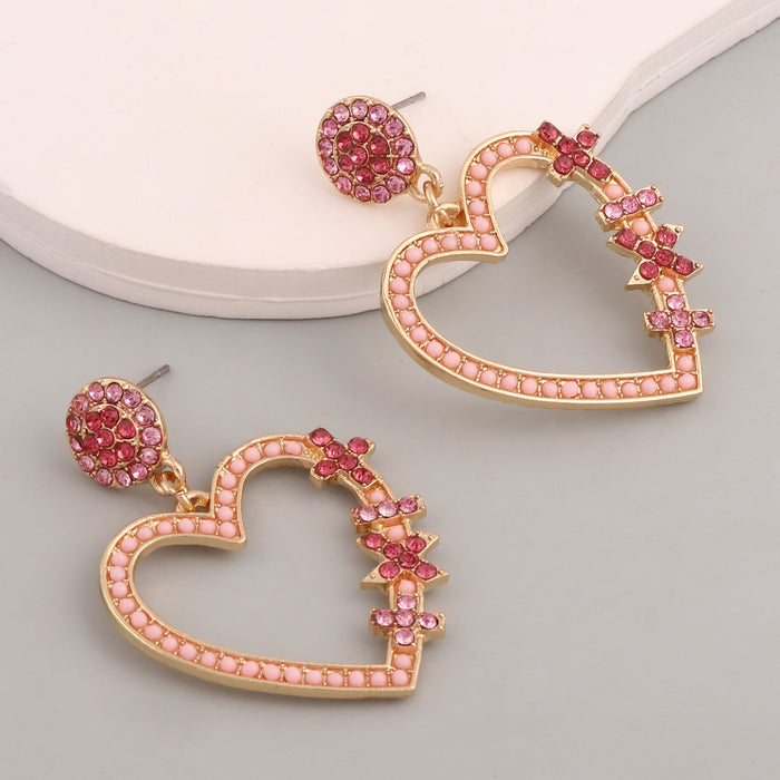 Wholesale heart-shaped rhinestone  beads alloy earrings Valentine's Day earrings for girlfriend