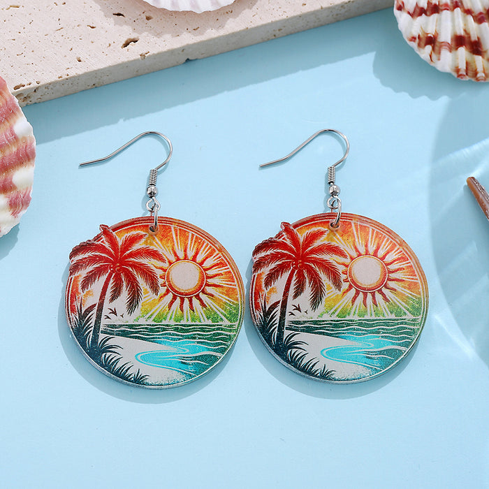 Wholesale Holiday Style Colorful Tropical Palm Tree nut Tree Sun Acrylic Pendant Earrings Beach Earrings