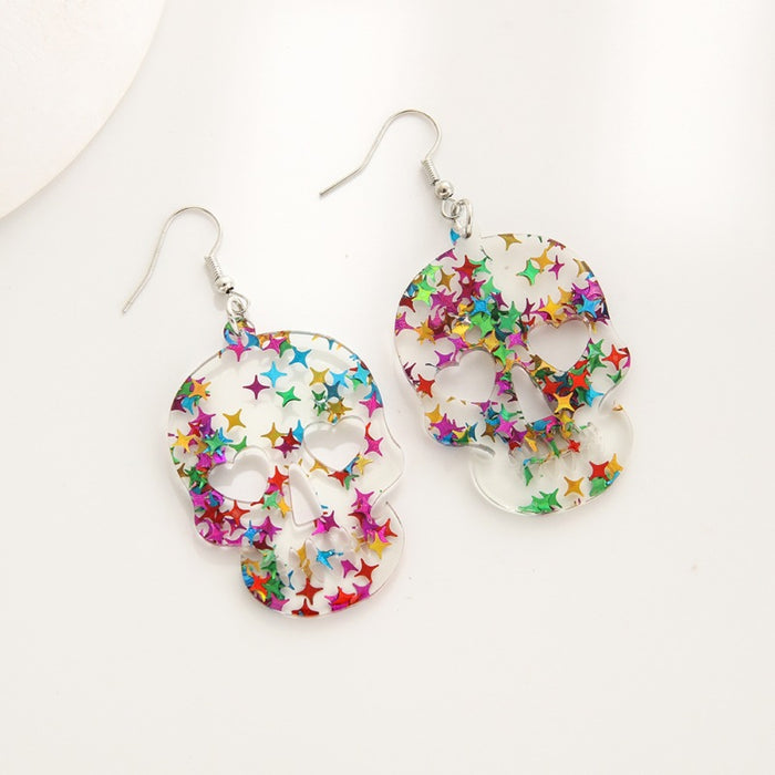 Wholesale Star sequins acrylic earrings women' s simple personality  skull pendant plate earrings