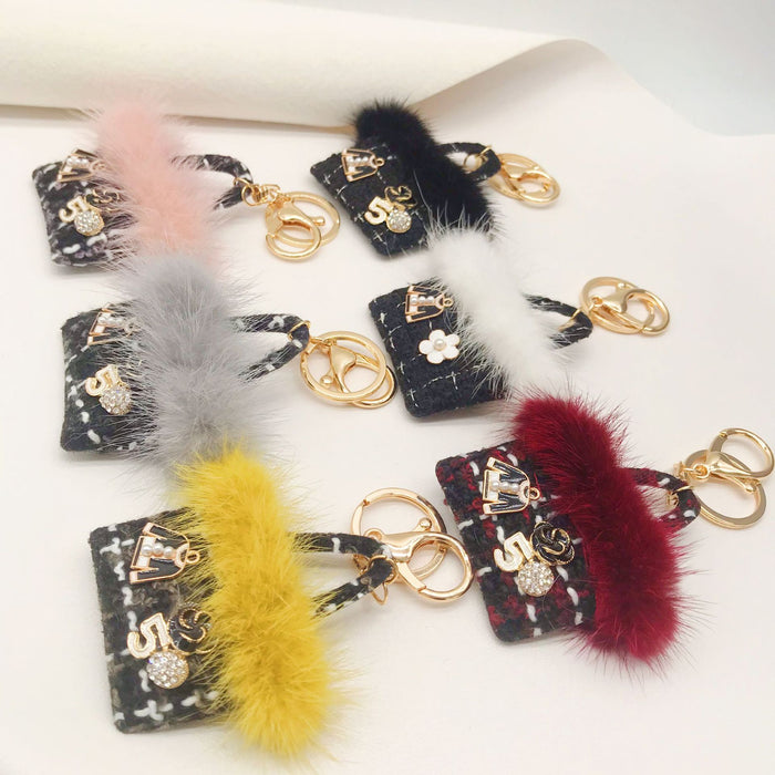 Wholesale Fabric Mink Fur Handbag Keychain JDC-KC-ZhanLun015