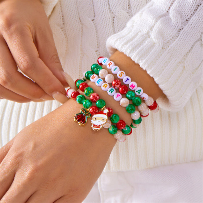 Wholesale Christmas polymer clay bracelet fashionable and versatile elk Christmas tree snowflake pearl glass crystal bracelet