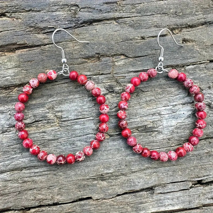 Wholesale Retro fashion hollow round bead earrings with colorful emperor stone beads