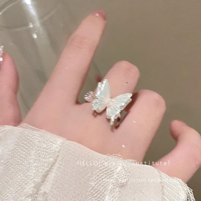 Wholesale Zircon butterfly ring with high-end feel, adjustable opening, light luxury, niche design, accessory