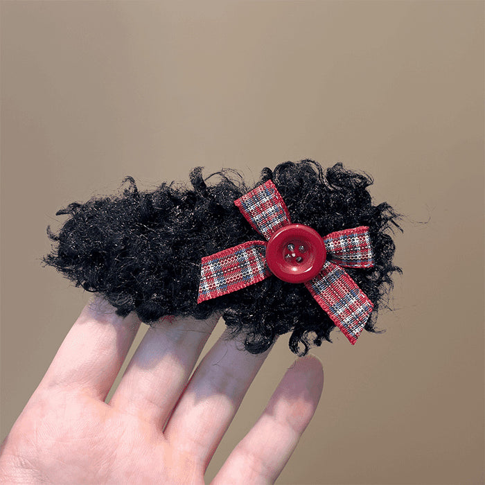 Wholesale Plush bow button hair clip