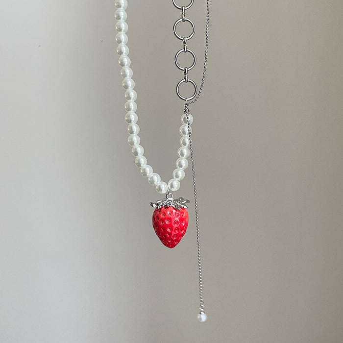 Wholesale Cute Red Realistic Strawberry long Necklace/Earrings
