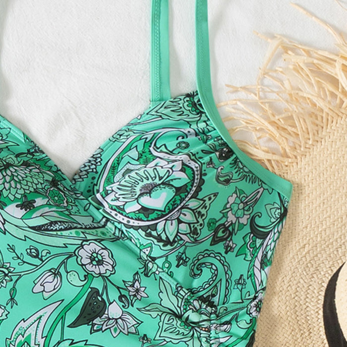 Wholesale Printed one-piece drawstring pleated slimming one-piece swimsuit for women