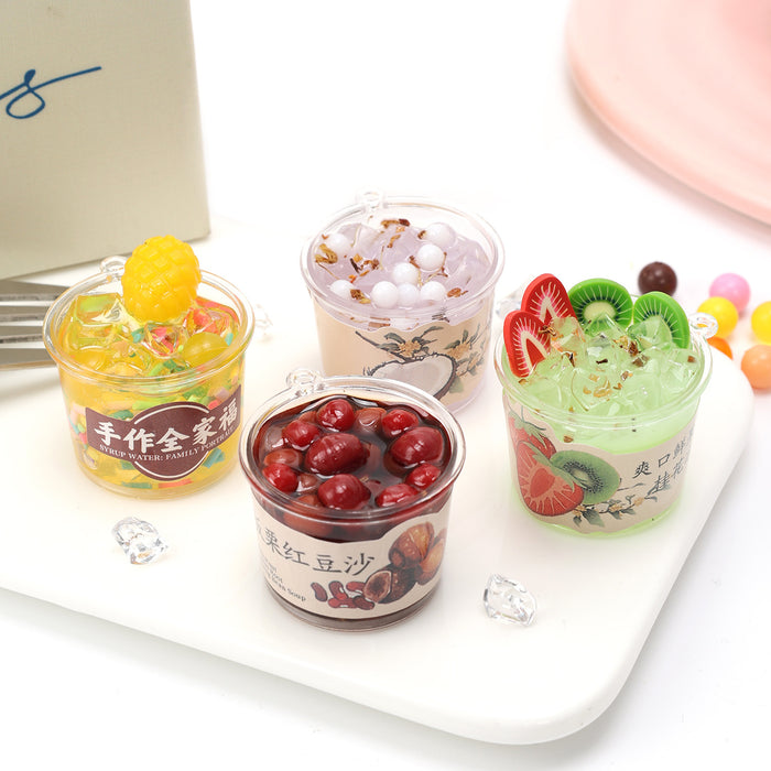 Wholesale Summer Dessert Miniature Food Charm Herbal Jelly Drink Keychain Decorative Bag Accessory Chic Boutique Gift