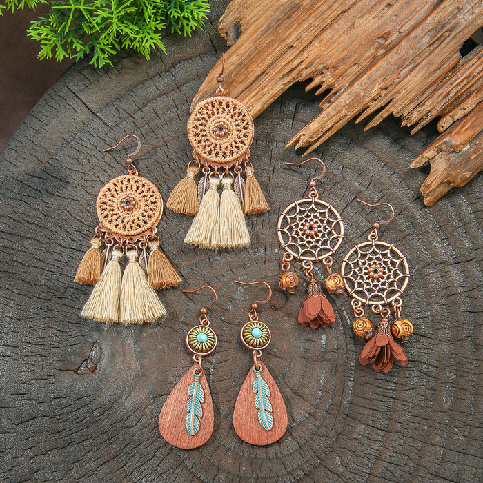 Wholesale 2pcs Vintage Bohemian Hand-made Tassel Earrings