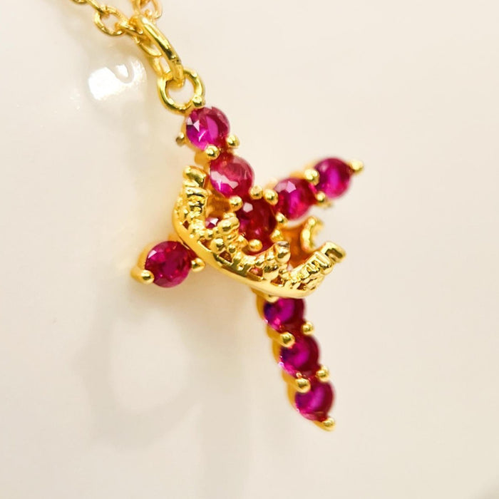 Wholesale Rotatable Crown Diamond Cross Women's Necklace