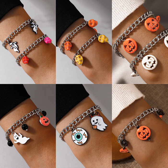 Wholesale Oil Drop Pumpkin Anklet Cat Ghost Face Chain Beads Chic Jewelry Accessory MOQ≥2
