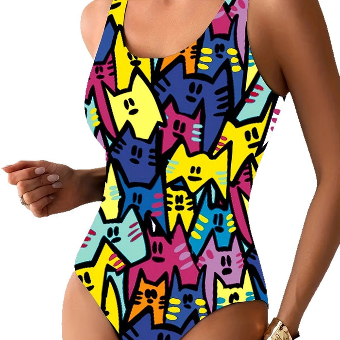 Wholesale New ladies' elegant temperament waist cinching one-piece swimsuit with cute pattern printed swimsuit