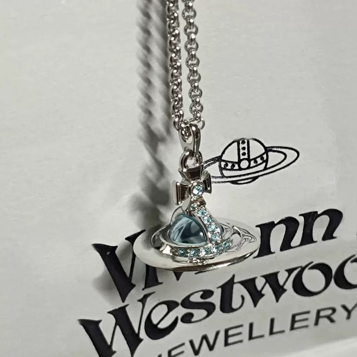 Wholesale   Large Glacier Blue New Saturn Necklace Women's  All-Match Clavicle Chain Woolen Chain