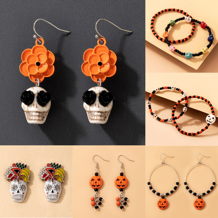 Wholesale Halloween Skull Beaded Elastic Earrings for Unisex Party Gift Fashion Accessory MOQ≥2