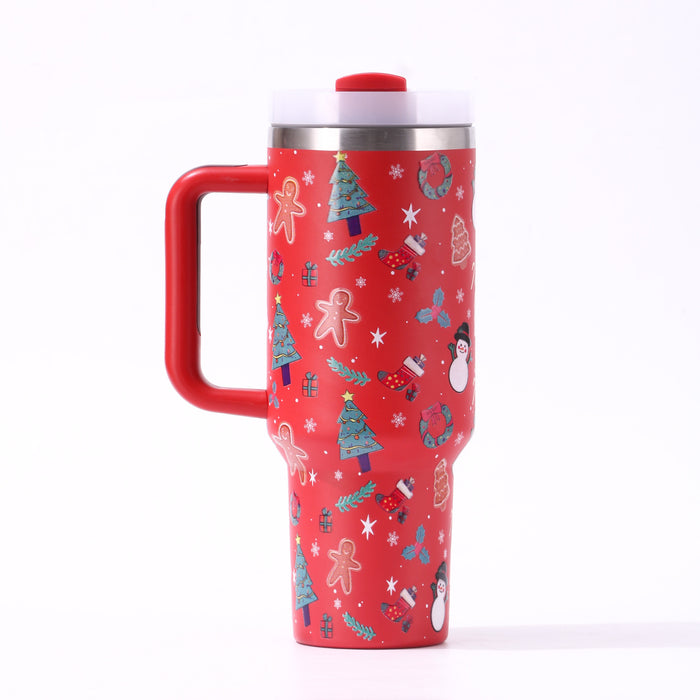 Wholesale Creative Christmas Design 40oz Insulated Car Cup with Handle 304 Stainless Steel Beverage Tumbler MOQ≥2