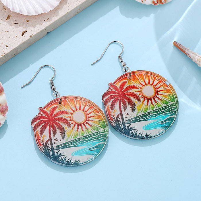 Wholesale Holiday Style Colorful Tropical Palm Tree nut Tree Sun Acrylic Pendant Earrings Beach Earrings