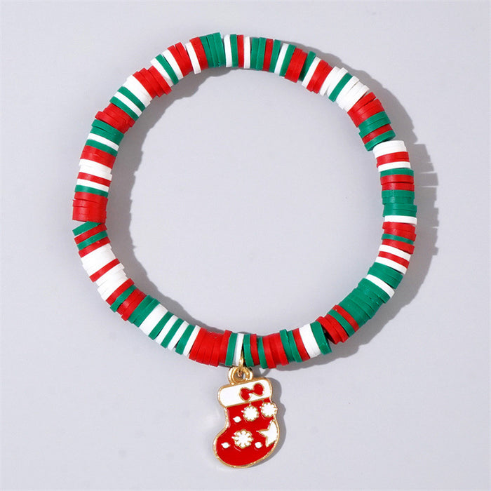 Wholesale Handmade Christmas Polymer Clay Beaded Bracelet Snowflake Design