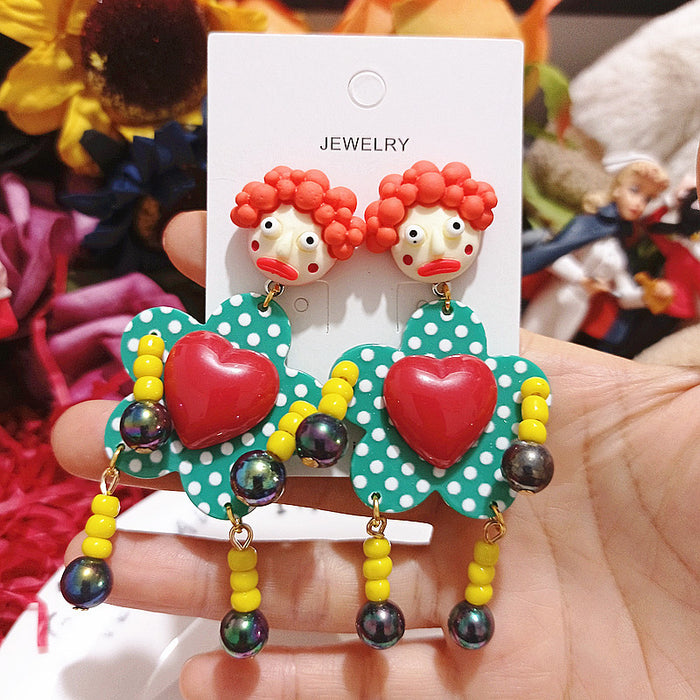 Wholesale Cartoon Cute Polka Dot Love Clown Resin Earrings JDC-ES-Xingj048