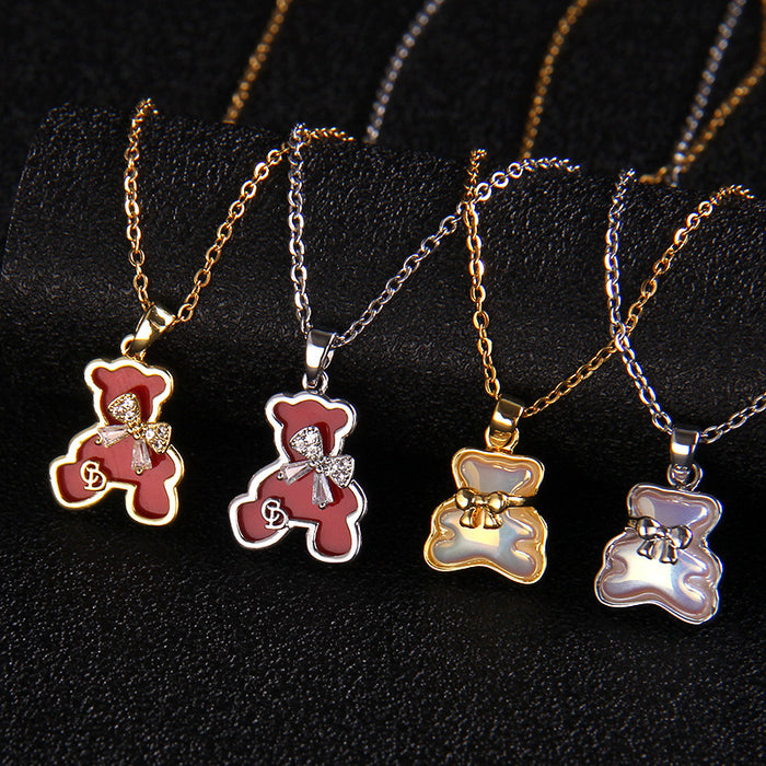 Wholesale fashion zircon love bear pendant small necklace