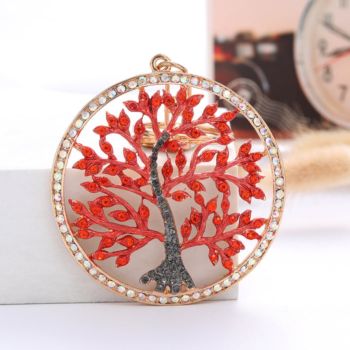 Wholesale Tree of Life Color Diamond Hollow Alloy Keychain JDC-KC-ChaoK051