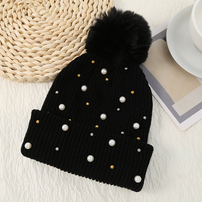 Wholesale Cotton Winter Fur Ball Pearl Rivet Beanie JDC-FH-HXL001