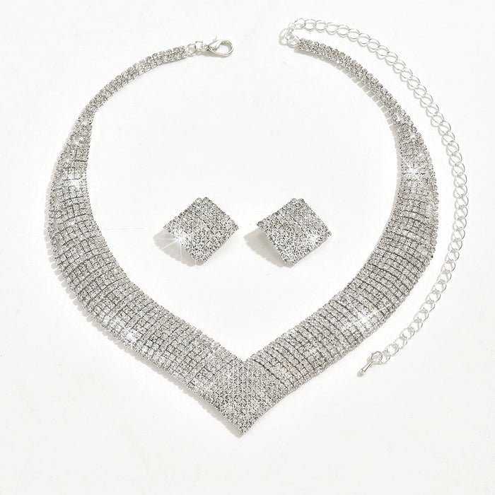 Wholesale two-piece jewelry set Exaggerated dazzling diamond necklace and earrings