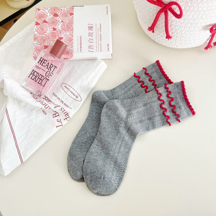 Wholesale Sock tube mesh breathable college style contrasting color lace pile sock cotton