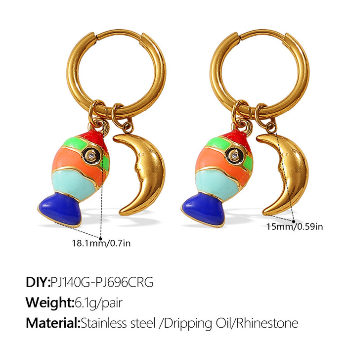 Wholesale Ocean Wind Oil Drop Octopus Turtle Pendant Earrings Stainless Steel Plated Cute Earrings