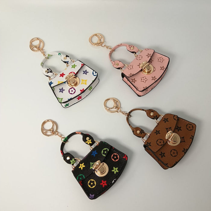 Wholesale Trendy Coin Purse Keychain PU Leather Khaki Fan Print Bag Charm