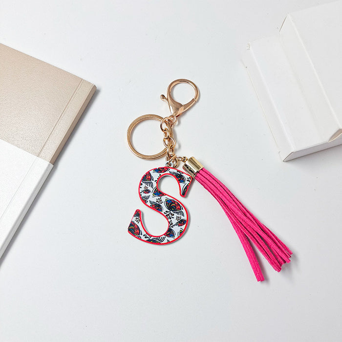 Wholesale Zinc Alloy Leather Letter Color Tassel Keychain JDC-KC-JinY003