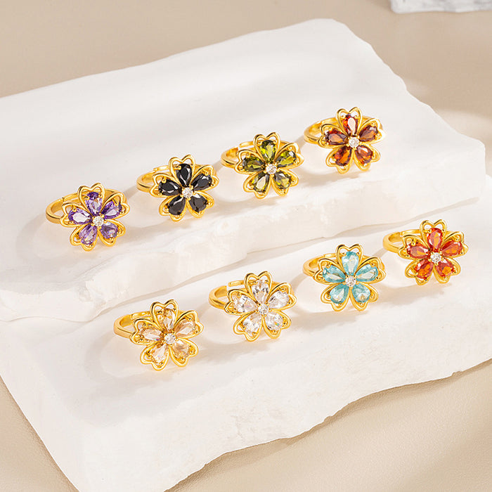Wholesale Colorful Diamond Five-Petal Flower Disc Diamond Ring