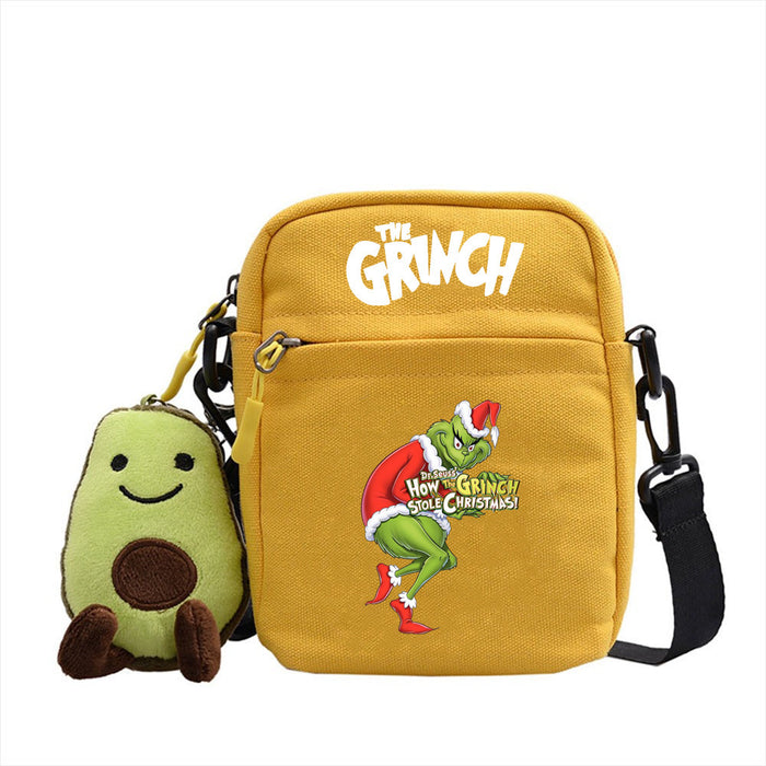 Wholesale Christmas Grinch Green Forest Monster Small Square Bag New Cute Shoulder Bag Colorful Simple Canvas Zipper JDC-SD-WDM002