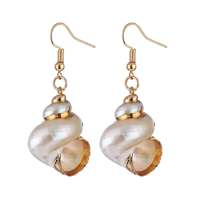 Wholesale  shell conch gold-plated edge earrings  beach conch pendant necklace