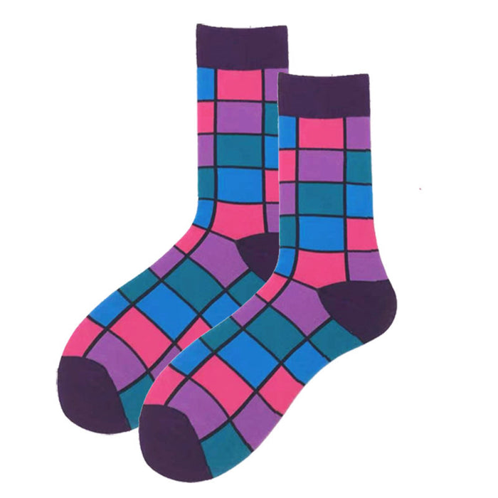 Wholesale Colorful Men's Cotton Socks with Contrasting Checkered Stripes JDC-SK-CG014