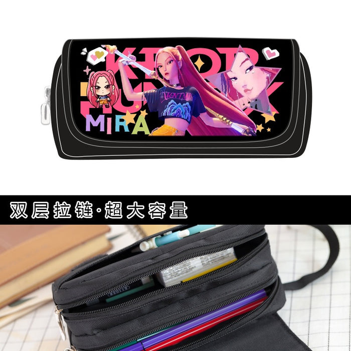 Wholesale PU Purple K Pop Anime Style Pencil Case For Students