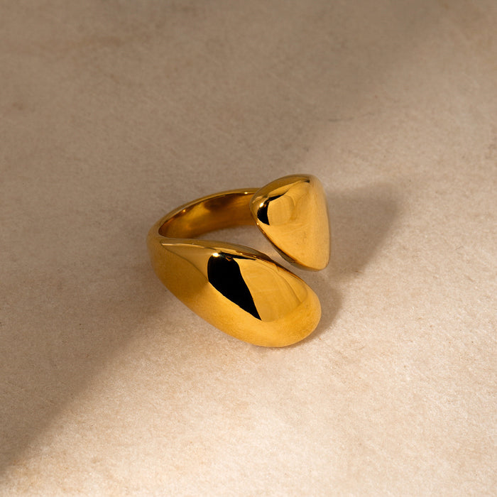 Wholesale Water droplet smooth asymmetric opening ring, light luxury high-end layered metal ring