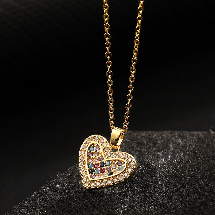 Wholesale Copper Micro-Inlaid Colored Zircon Love Pendant Necklace JDC-NE-ShangY031