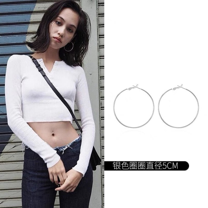 Wholesale Silver needle earrings with circular earrings, light luxury and high-end feel. Exaggerated large earrings and earrings