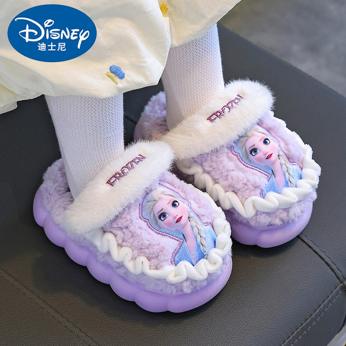 Wholesale Disney Winter Children's Cotton Slippers for Girls Princess Elsa Warm Plus Velvet Thick Bottom Home Girl Cotton Slippers JDC-SP-Langd004