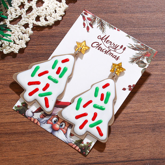 Wholesale  Acrylic Earrings White Painted Acrylic Splicing Christmas Tree Earrings Earrings for Women