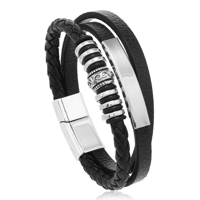 Wholesale Hot Sale Vintage Totem Men's Leather Bracelet Leather Multi-layer Braided Magnet Buckle Bracelet JDC-BT-XH002