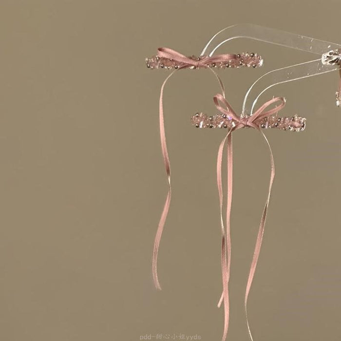 Wholesale Pink Sweet Diamond Hairpin Bow Ribbon Side Clip Hairpin